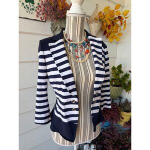 White House Black Market 6P Blue and White Striped Double Breasted Jacket